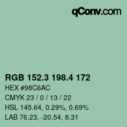 カラーコード: RGB 152.3 198.4 172 | qconv.com