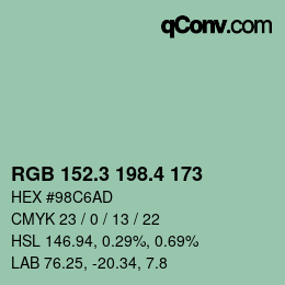 カラーコード: RGB 152.3 198.4 173 | qconv.com