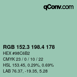 カラーコード: RGB 152.3 198.4 178 | qconv.com