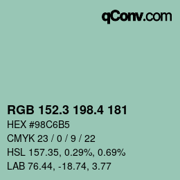 カラーコード: RGB 152.3 198.4 181 | qconv.com