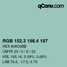カラーコード: RGB 152.3 198.4 187 | qconv.com