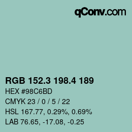 カラーコード: RGB 152.3 198.4 189 | qconv.com