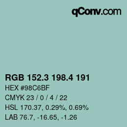 カラーコード: RGB 152.3 198.4 191 | qconv.com