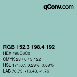 カラーコード: RGB 152.3 198.4 192 | qconv.com