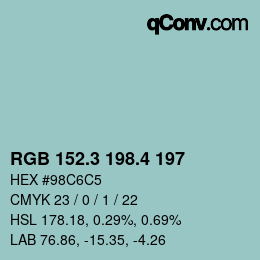カラーコード: RGB 152.3 198.4 197 | qconv.com