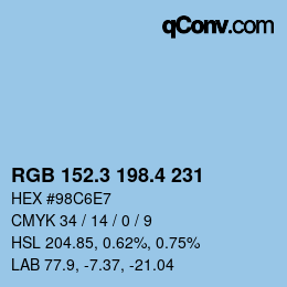 カラーコード: RGB 152.3 198.4 231 | qconv.com