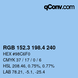 カラーコード: RGB 152.3 198.4 240 | qconv.com