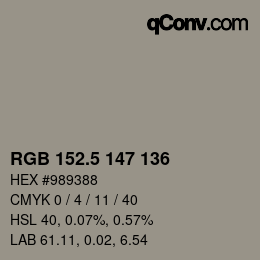 Color code: RGB 152.5 147 136 | qconv.com