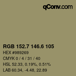 カラーコード: RGB 152.7 146.6 105 | qconv.com