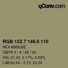 カラーコード: RGB 152.7 146.6 110 | qconv.com
