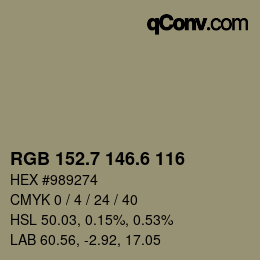 カラーコード: RGB 152.7 146.6 116 | qconv.com