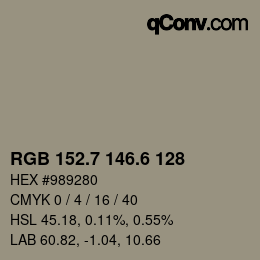 カラーコード: RGB 152.7 146.6 128 | qconv.com