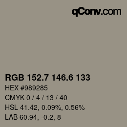 カラーコード: RGB 152.7 146.6 133 | qconv.com