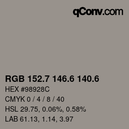 カラーコード: RGB 152.7 146.6 140.6 | qconv.com