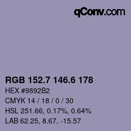 カラーコード: RGB 152.7 146.6 178 | qconv.com