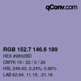 カラーコード: RGB 152.7 146.6 189 | qconv.com