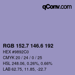 カラーコード: RGB 152.7 146.6 192 | qconv.com