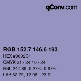 カラーコード: RGB 152.7 146.6 193 | qconv.com