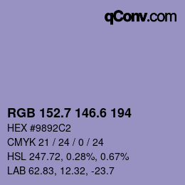 カラーコード: RGB 152.7 146.6 194 | qconv.com