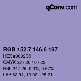 カラーコード: RGB 152.7 146.6 197 | qconv.com