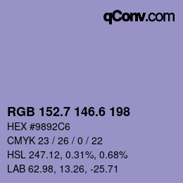 カラーコード: RGB 152.7 146.6 198 | qconv.com