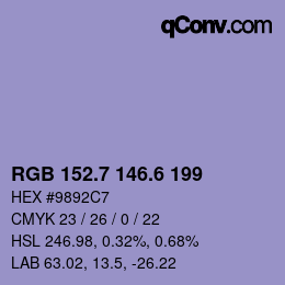 カラーコード: RGB 152.7 146.6 199 | qconv.com