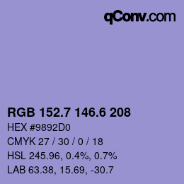 カラーコード: RGB 152.7 146.6 208 | qconv.com