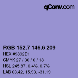 カラーコード: RGB 152.7 146.6 209 | qconv.com