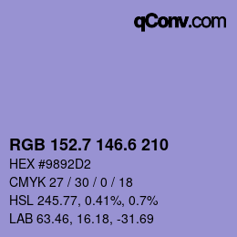 カラーコード: RGB 152.7 146.6 210 | qconv.com