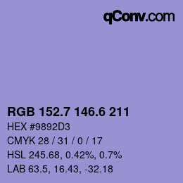 カラーコード: RGB 152.7 146.6 211 | qconv.com
