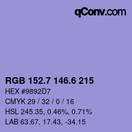 カラーコード: RGB 152.7 146.6 215 | qconv.com