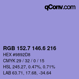 カラーコード: RGB 152.7 146.6 216 | qconv.com