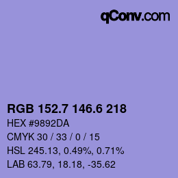 カラーコード: RGB 152.7 146.6 218 | qconv.com