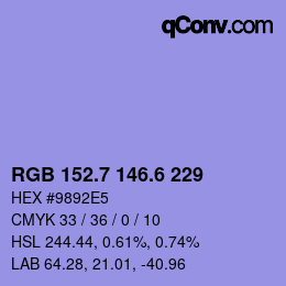 カラーコード: RGB 152.7 146.6 229 | qconv.com