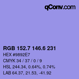 カラーコード: RGB 152.7 146.6 231 | qconv.com