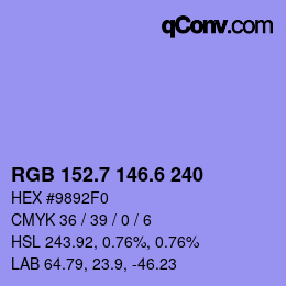カラーコード: RGB 152.7 146.6 240 | qconv.com