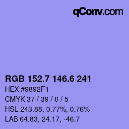 カラーコード: RGB 152.7 146.6 241 | qconv.com