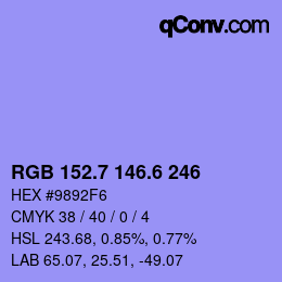カラーコード: RGB 152.7 146.6 246 | qconv.com