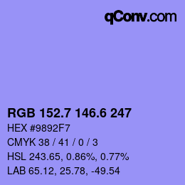 カラーコード: RGB 152.7 146.6 247 | qconv.com