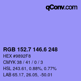 カラーコード: RGB 152.7 146.6 248 | qconv.com