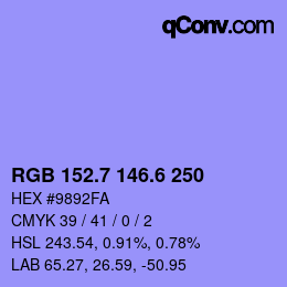 カラーコード: RGB 152.7 146.6 250 | qconv.com