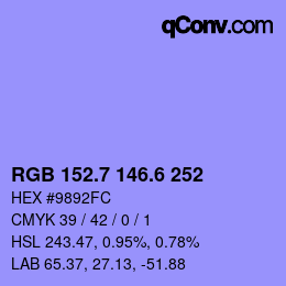 カラーコード: RGB 152.7 146.6 252 | qconv.com