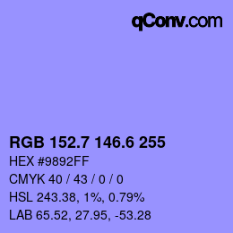 カラーコード: RGB 152.7 146.6 255 | qconv.com