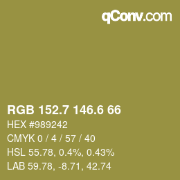カラーコード: RGB 152.7 146.6 66 | qconv.com