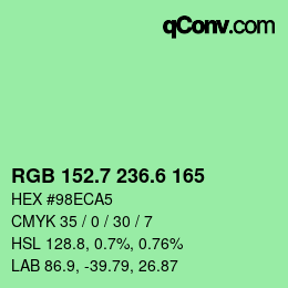 カラーコード: RGB 152.7 236.6 165 | qconv.com
