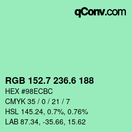 カラーコード: RGB 152.7 236.6 188 | qconv.com