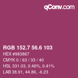 カラーコード: RGB 152.7 56.6 103 | qconv.com
