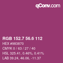 カラーコード: RGB 152.7 56.6 112 | qconv.com