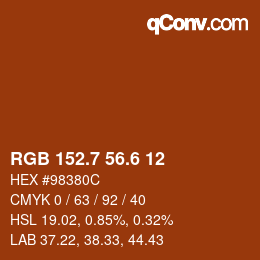 カラーコード: RGB 152.7 56.6 12 | qconv.com