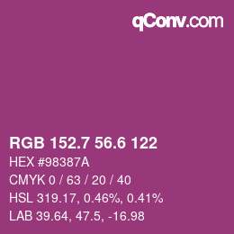 カラーコード: RGB 152.7 56.6 122 | qconv.com